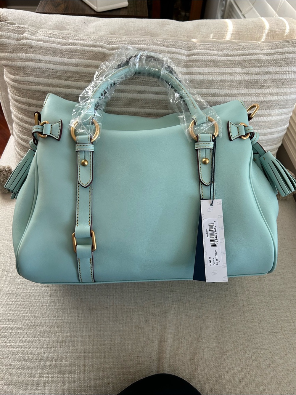 Dooney & Bourke Florentine Leather Satchel Pale Blue Large NWT - Picture 2 of 8